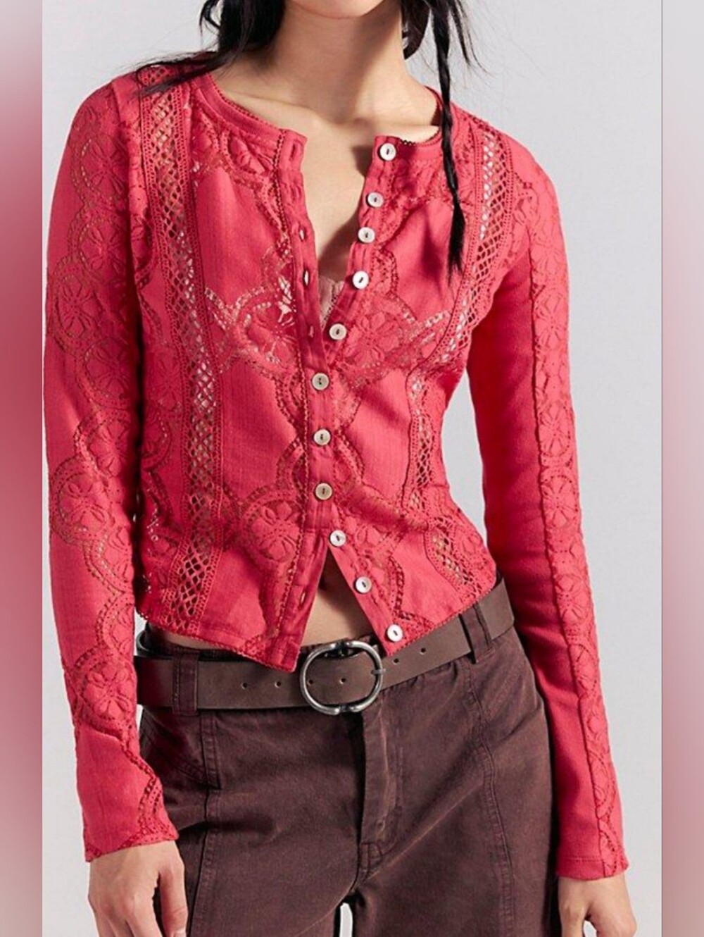 Free People Jae Sheer Lace Knit Cotton Blend Top. Blouse.